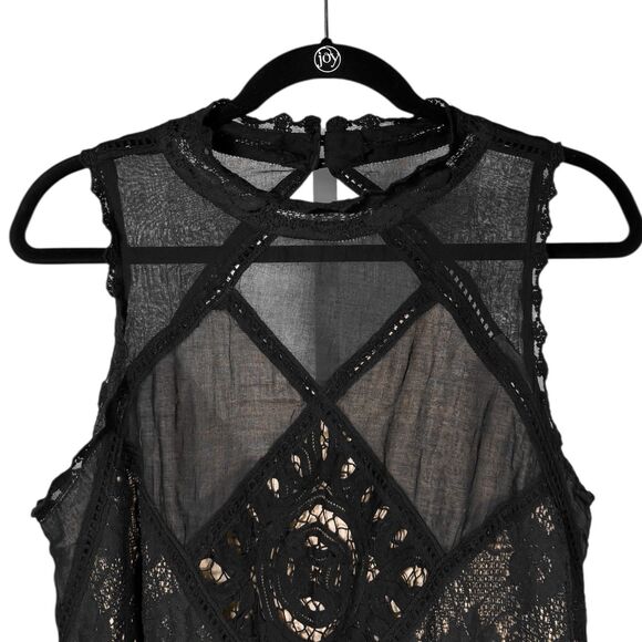 Free People Women's Black Angel Lace Dress Boho Trapeze Crochet Raw Hem Mini S - Picture 4 of 10